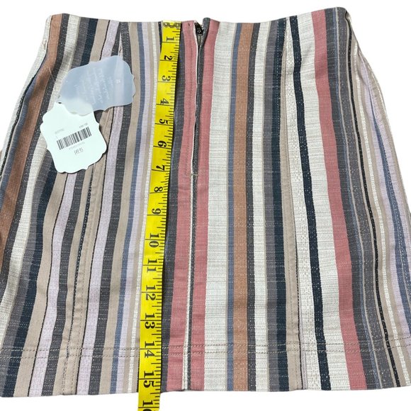 Altard State Denim Mini Skirt Small S Pink Camel Cotton Stripes Rise Mid Stretch - Picture 9 of 12